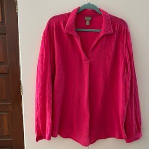 Chicos Gauzy Crinkly Lightweight Cotton Pullover Top Shirt Berry Pink Size 3